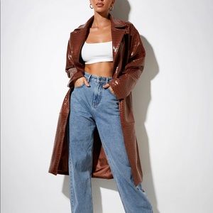 Duster Longline Coat in Croc Pu Brown